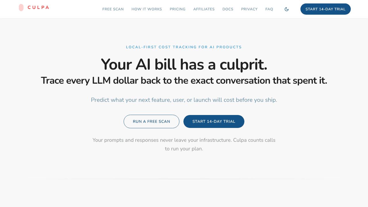 Culpa website screenshot