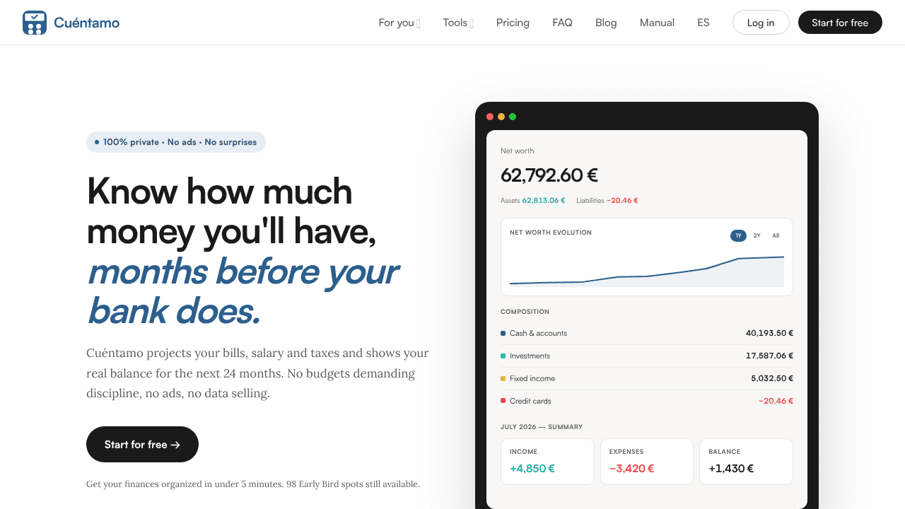 Cuéntamo website screenshot