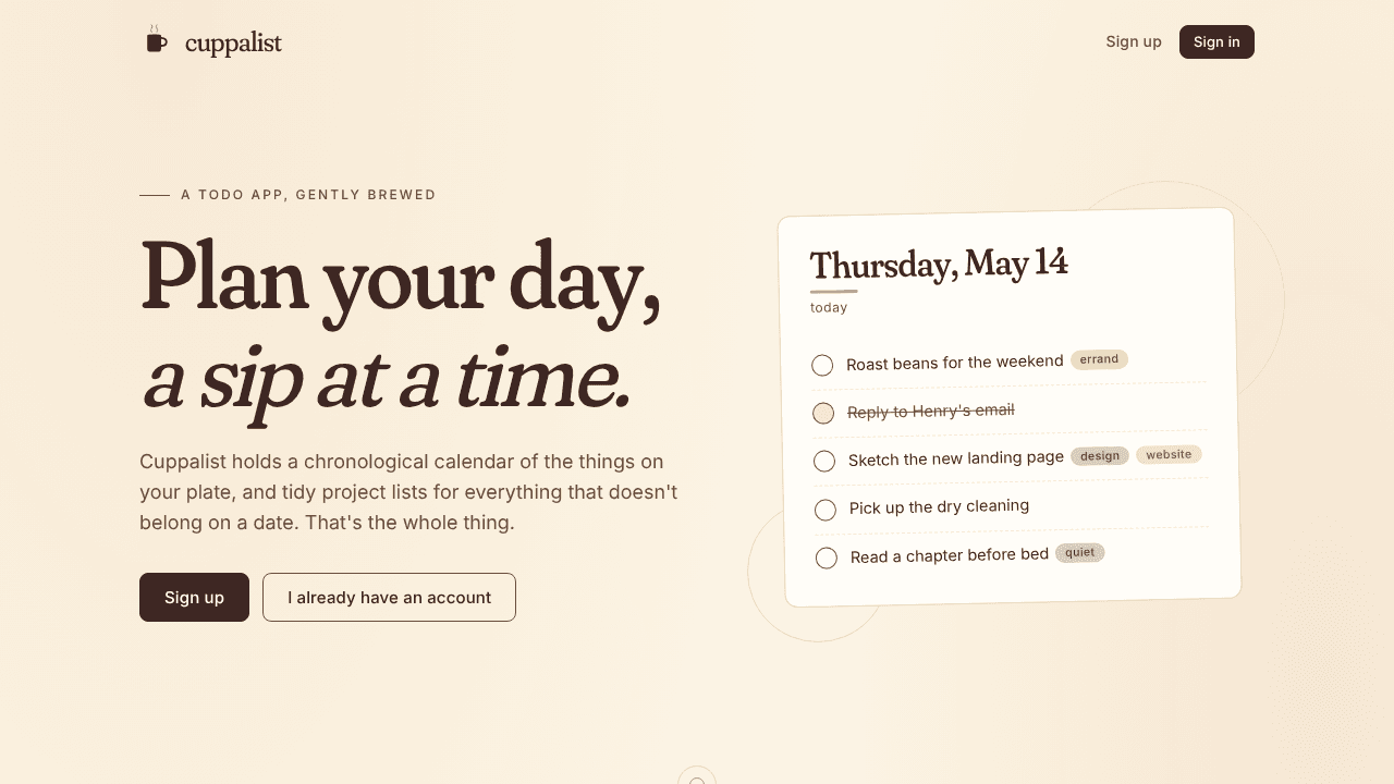 Cuppalist website screenshot