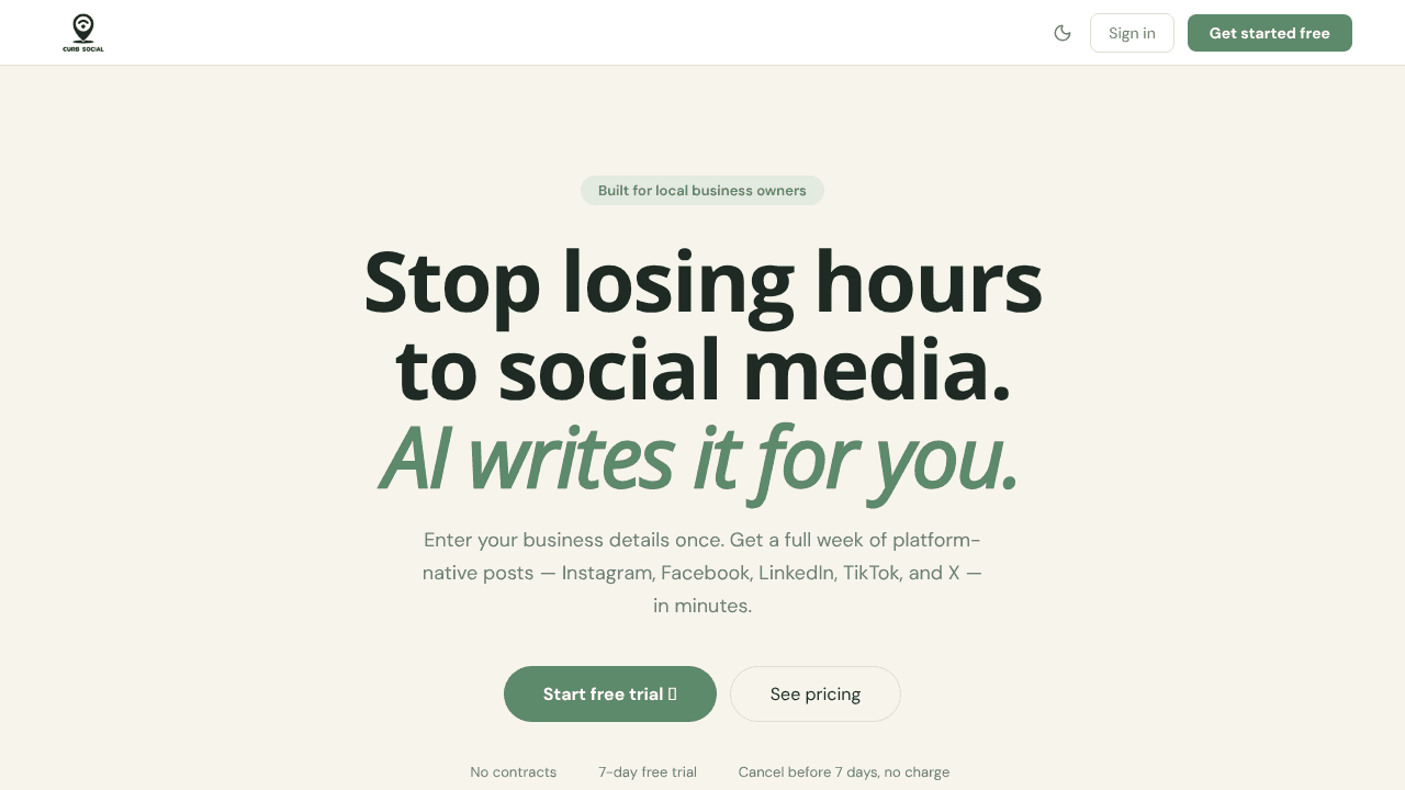 Curb Social website screenshot