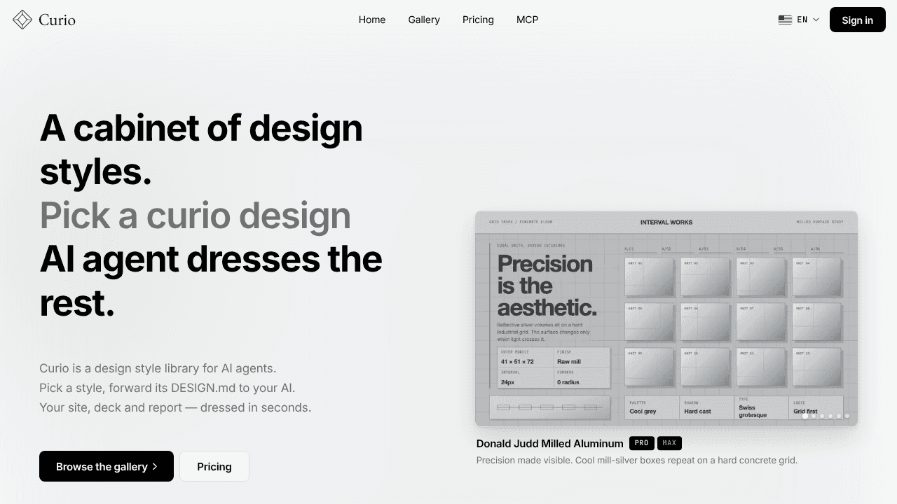 Curio website screenshot