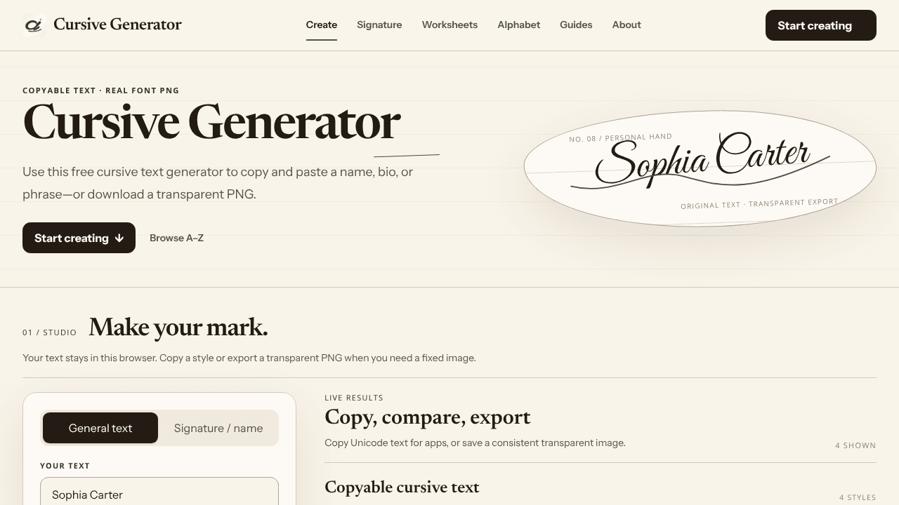 Cursive Generator website screenshot