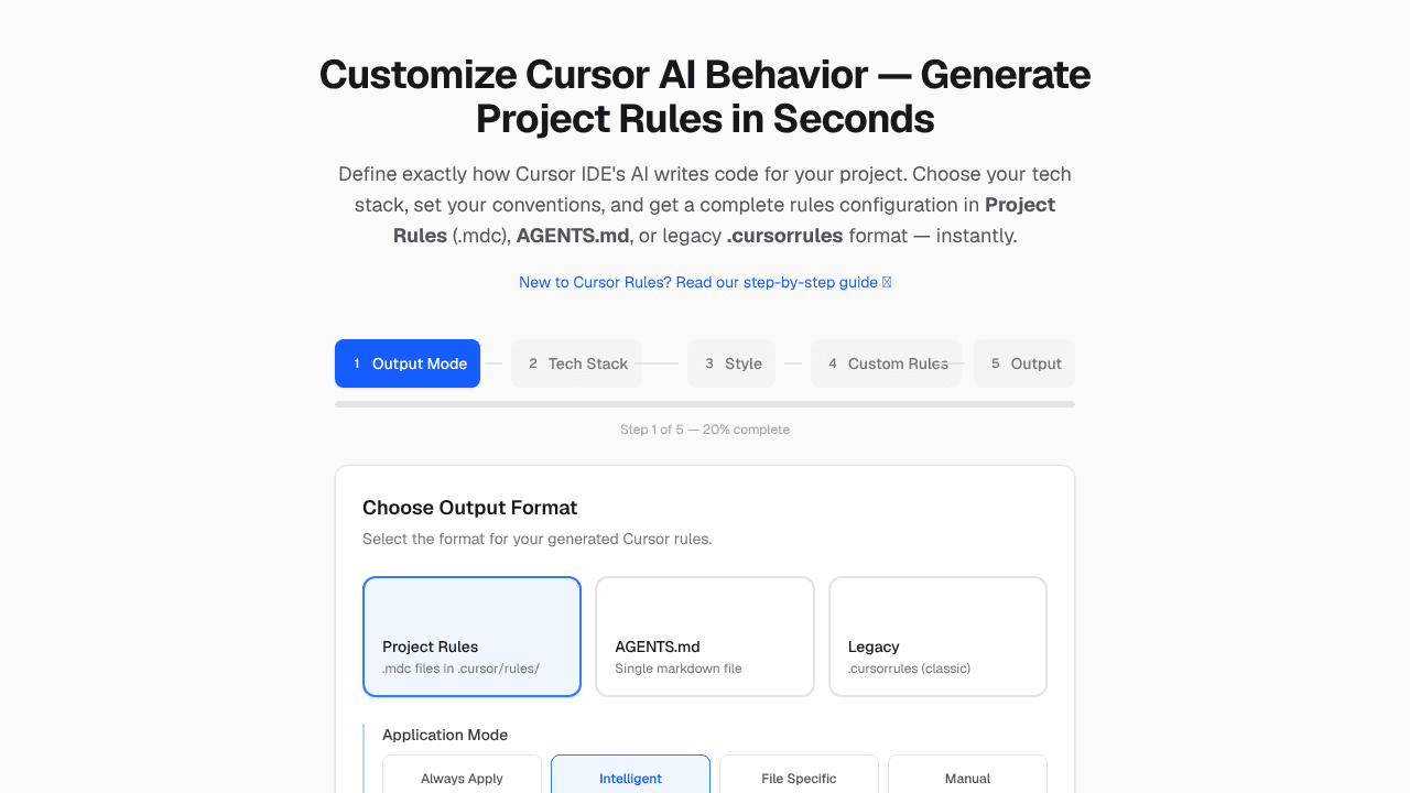 Cursor Rules Generator website screenshot