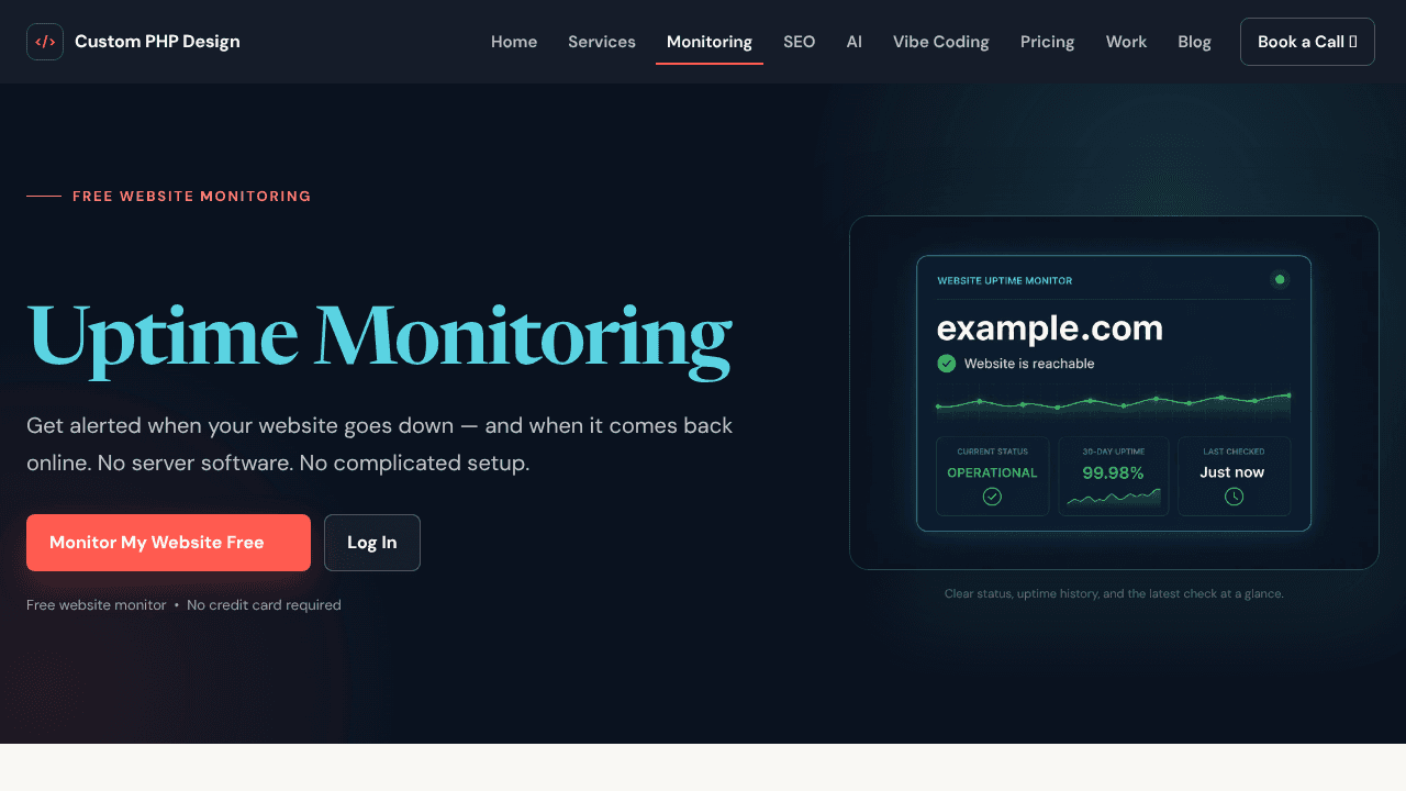 Custom PHP Design Website Monitor website screenshot