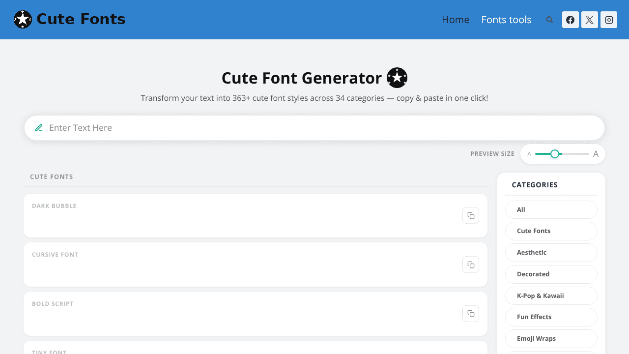 CuteFont.org - Cute Font Generator website screenshot