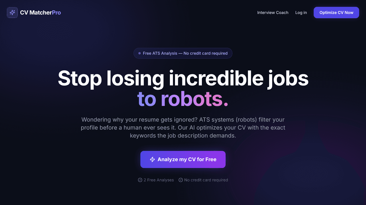 CV Matcher Pro website screenshot