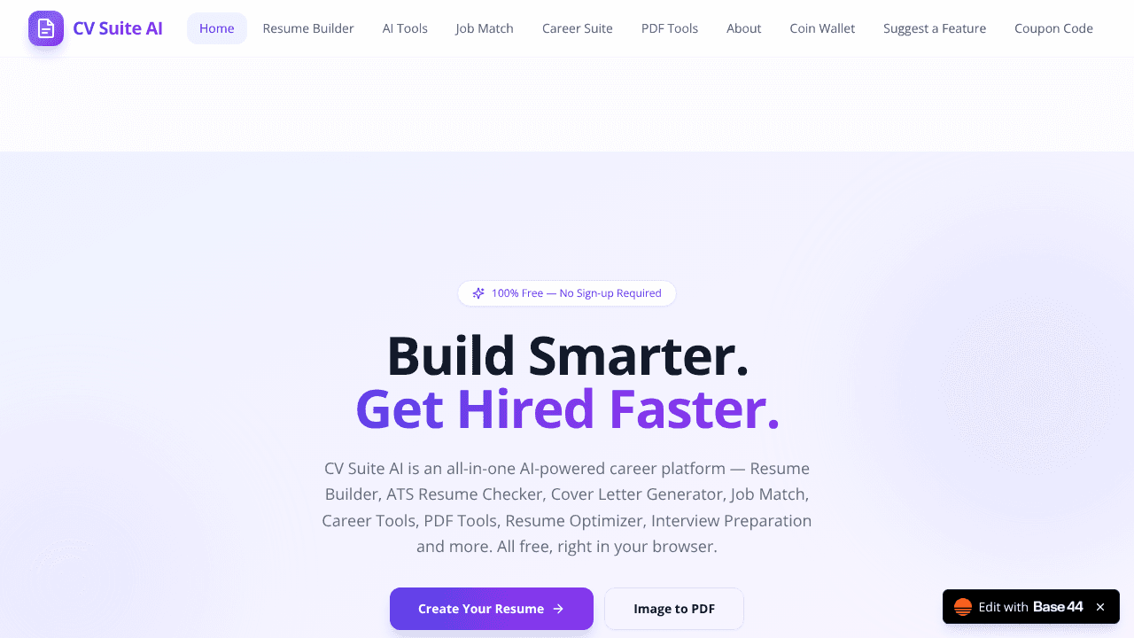 CV suite AI website screenshot