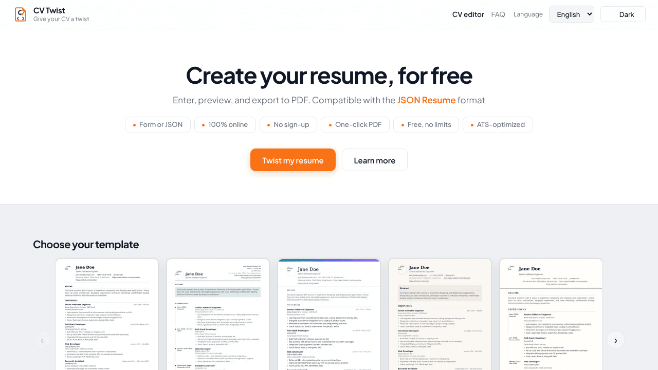 CV Twist website screenshot