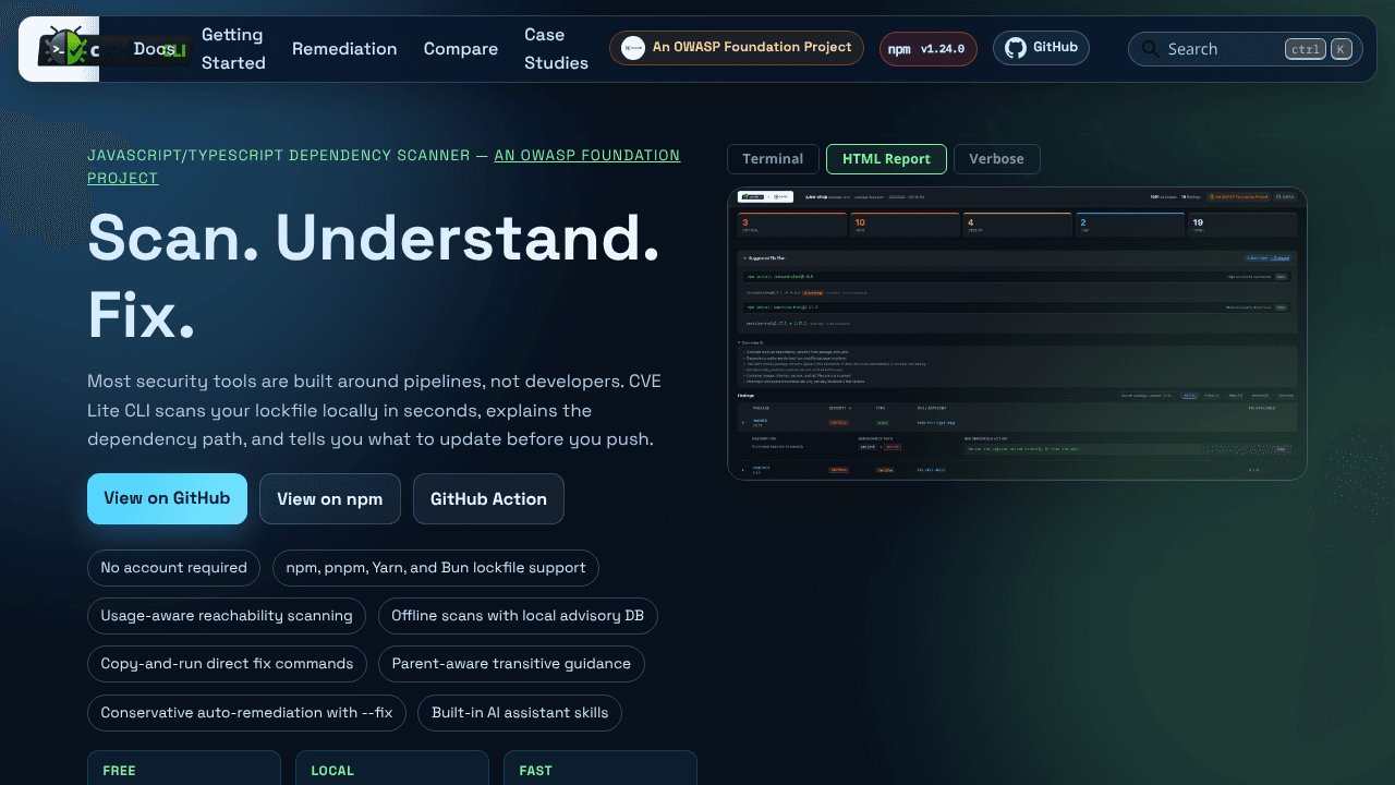 CVE Lite CLI website screenshot