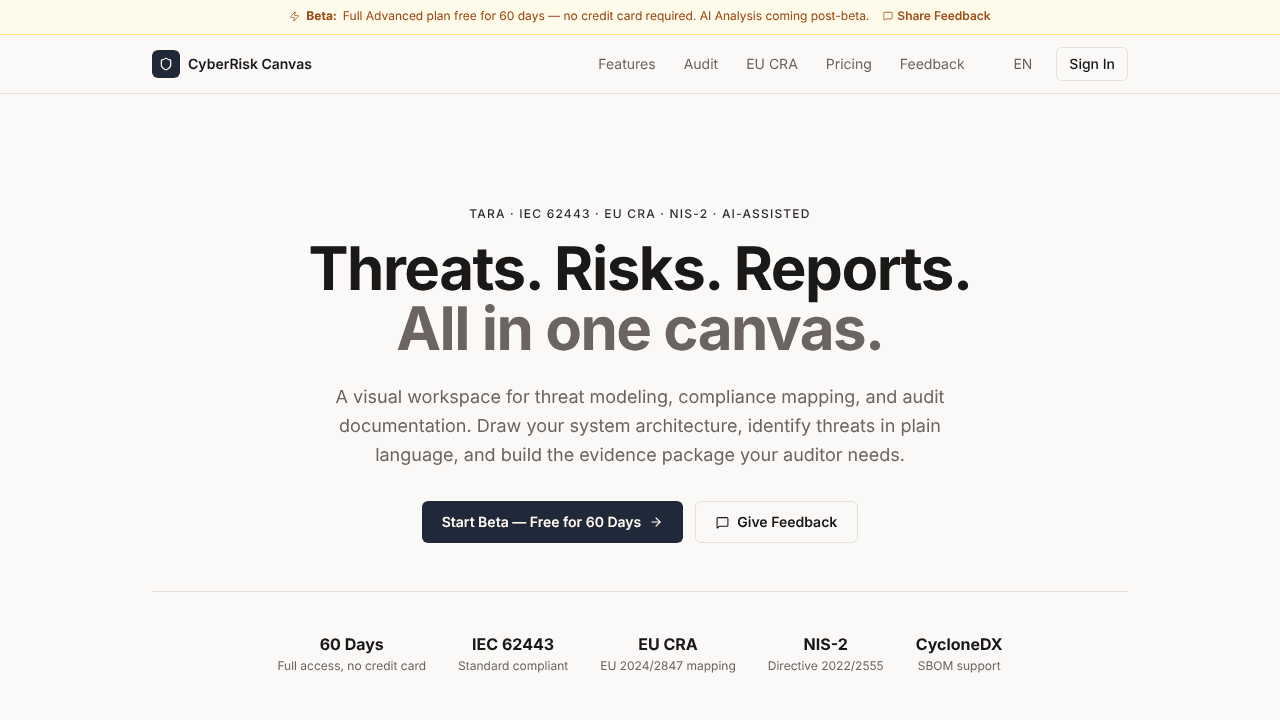 CyberRisk Canvas website screenshot