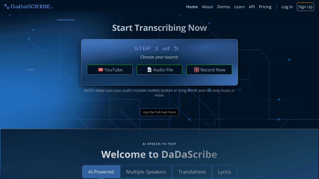 DaDaScribe website screenshot