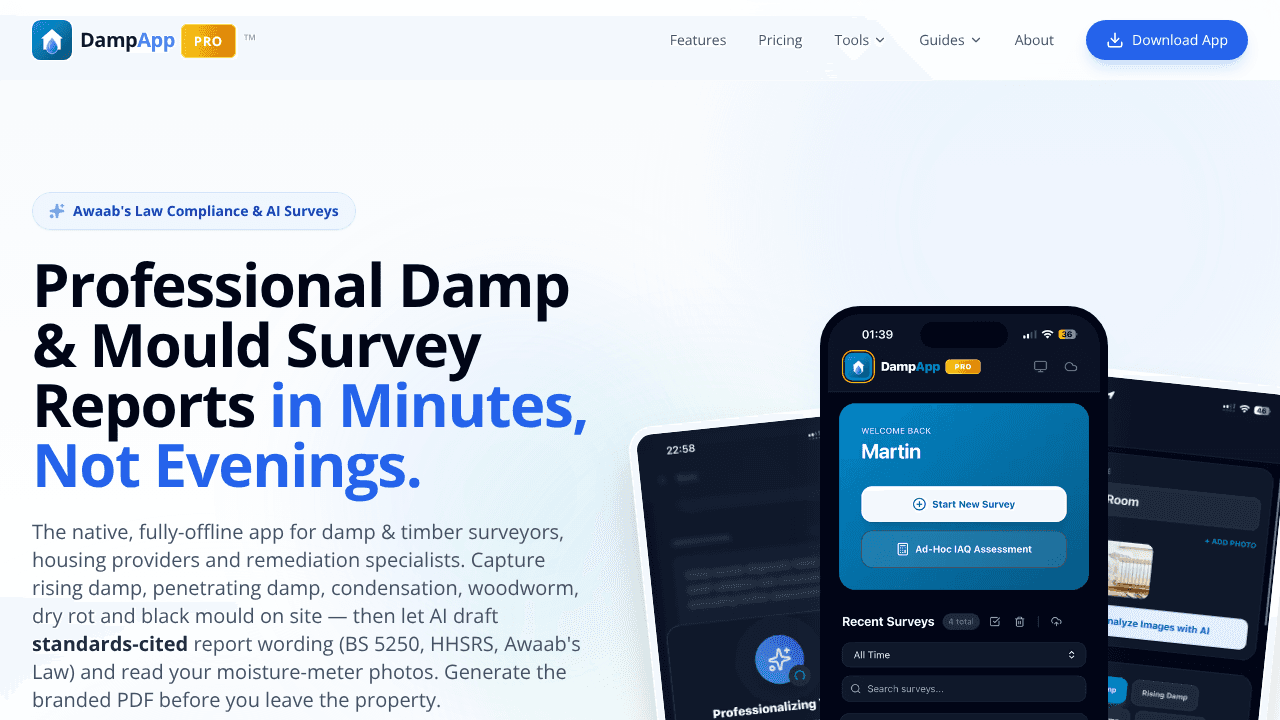 DampApp Pro website screenshot