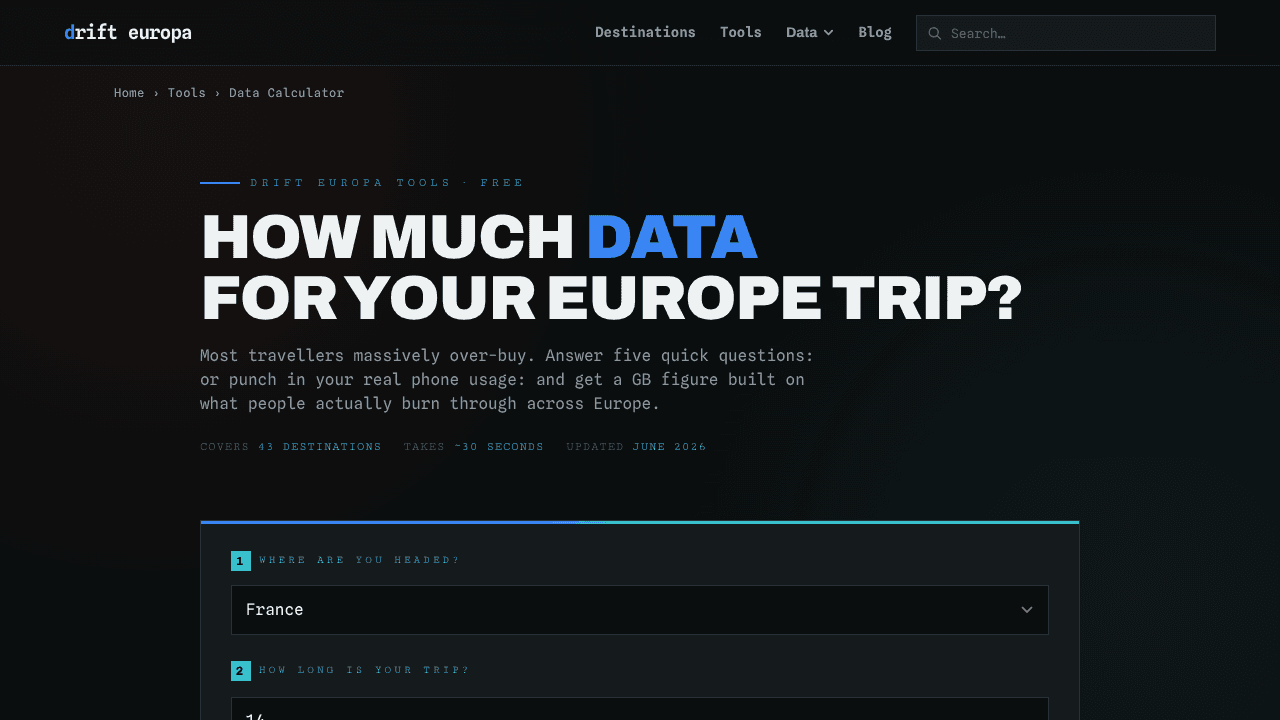 Data Calculator website screenshot