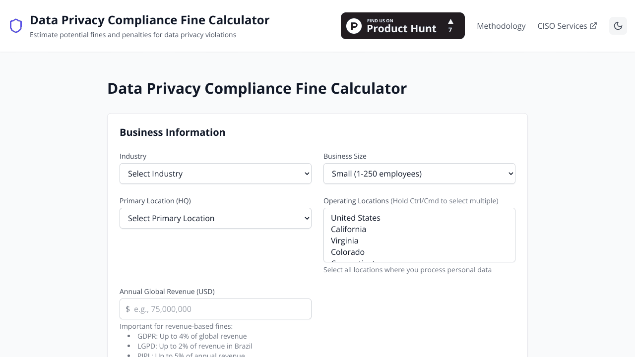 Data Privacy Compliance Fine Calculator