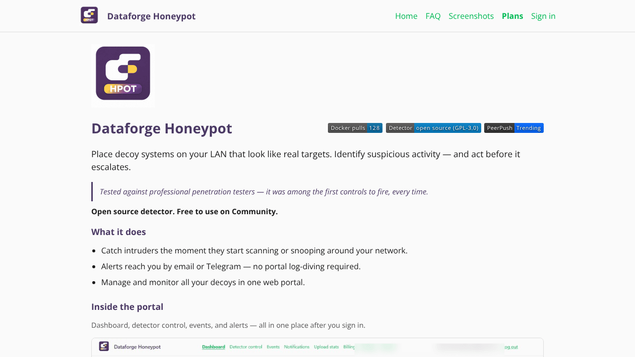 Dataforge Honeypot website screenshot