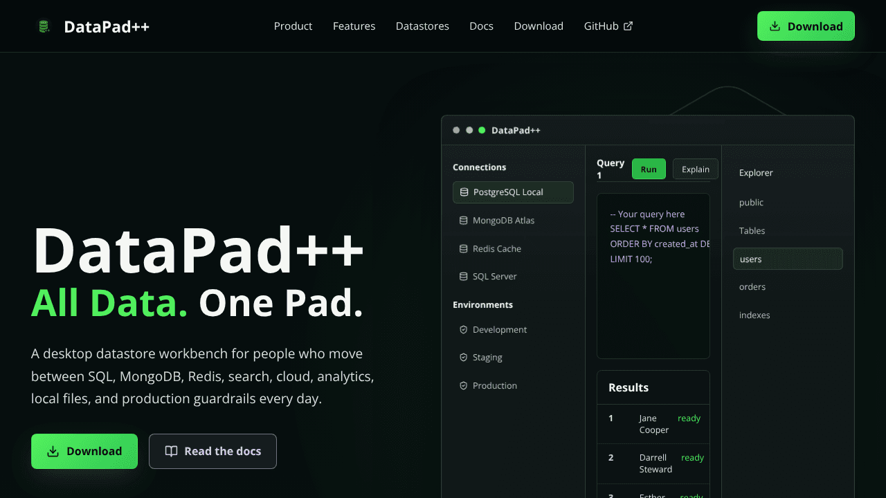 DataPad++ website screenshot