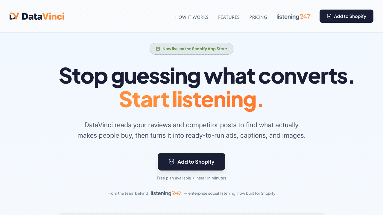 DataVinci ‑ Insights to Ads website screenshot