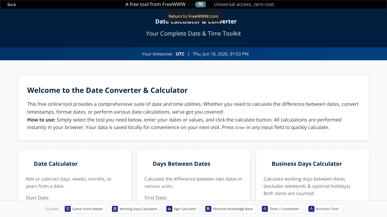 Date Calculator Pro website screenshot