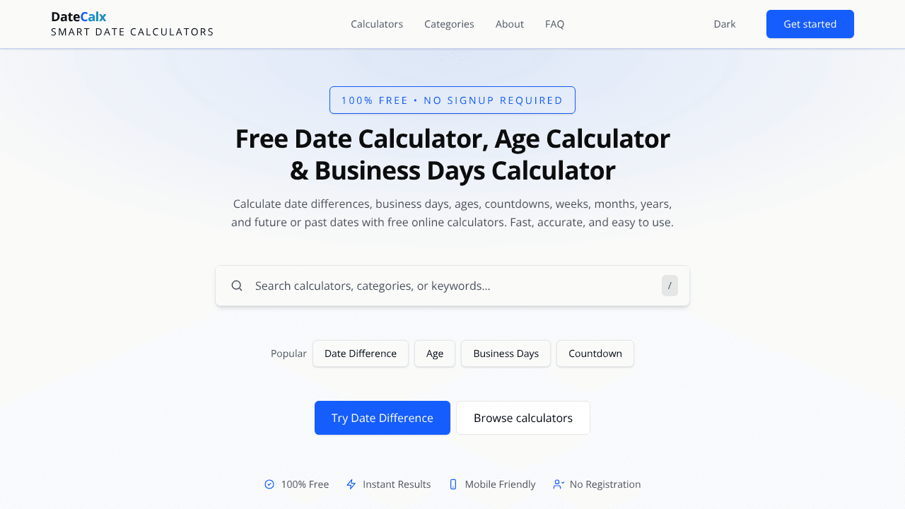 DateCalx website screenshot