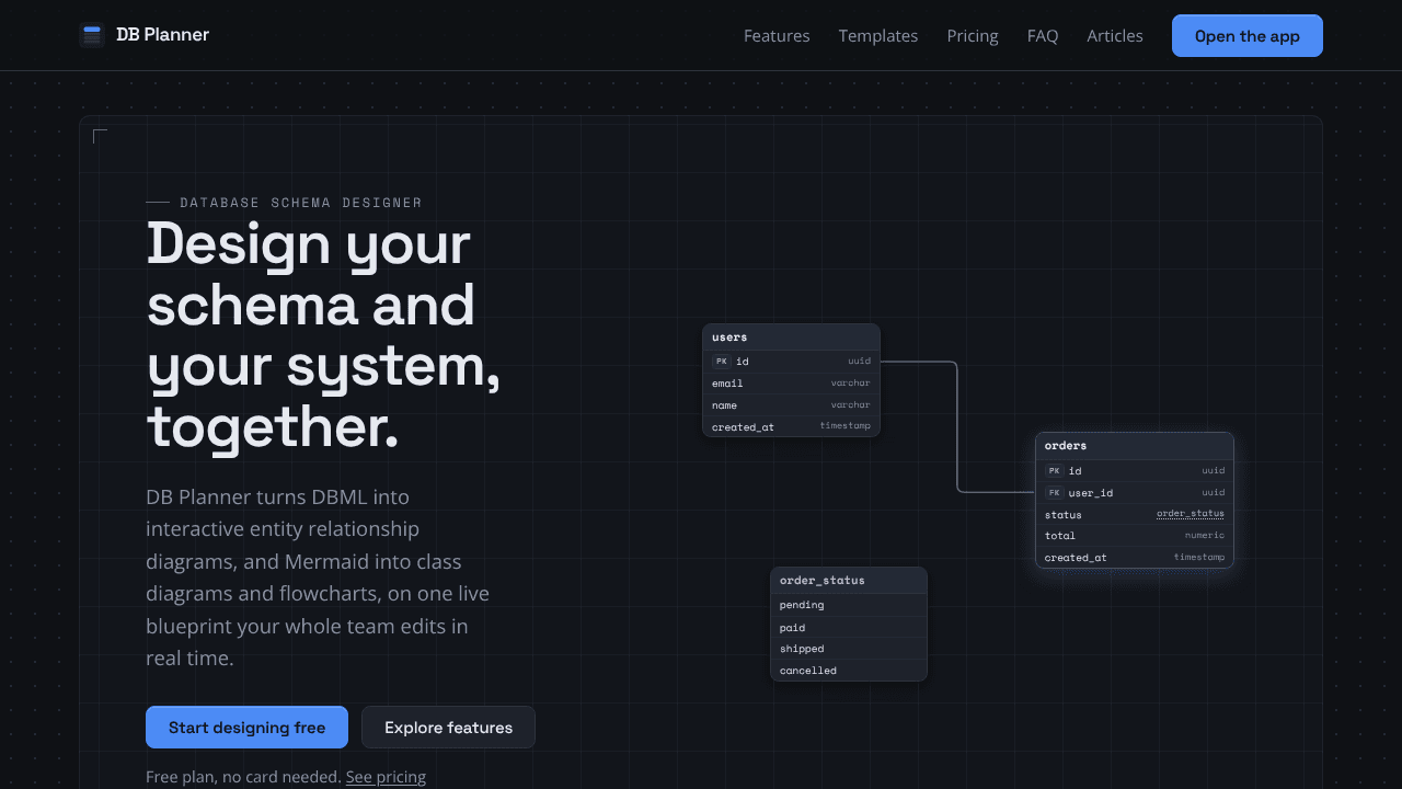 DB Planner website screenshot
