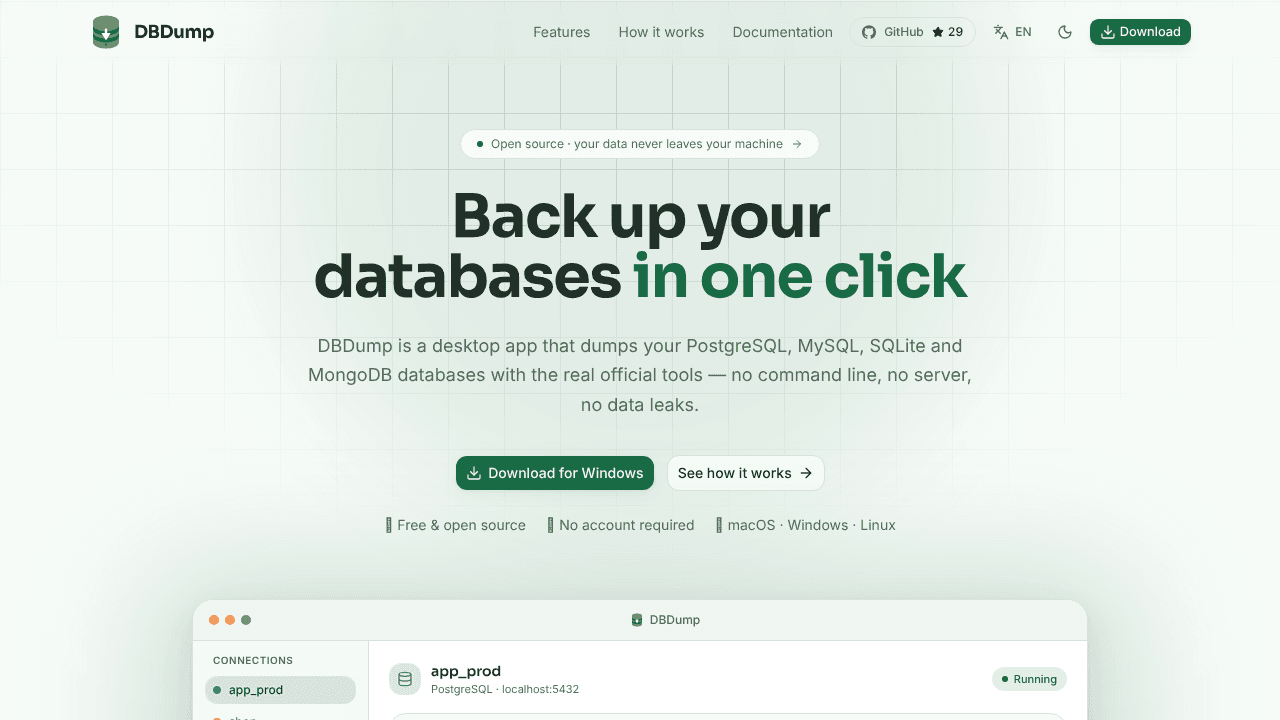DBDump website screenshot