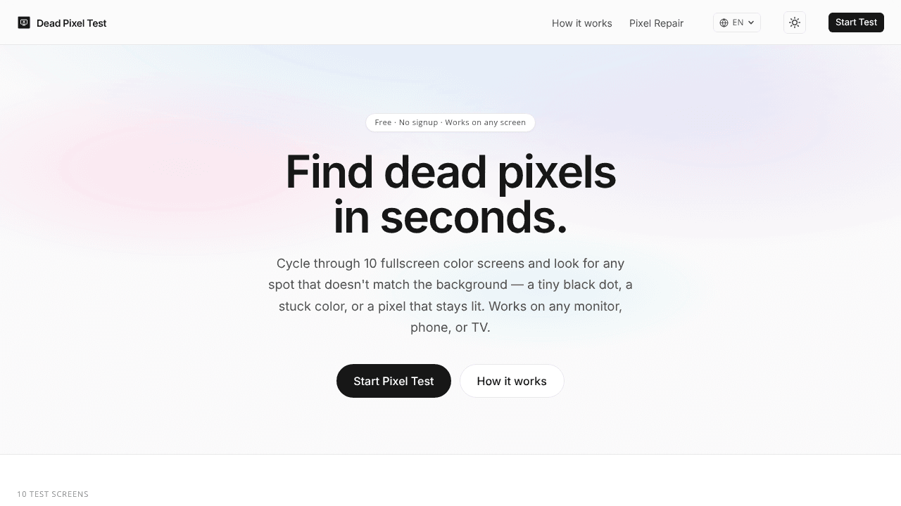Dead Pixel Test and Fix website screenshot