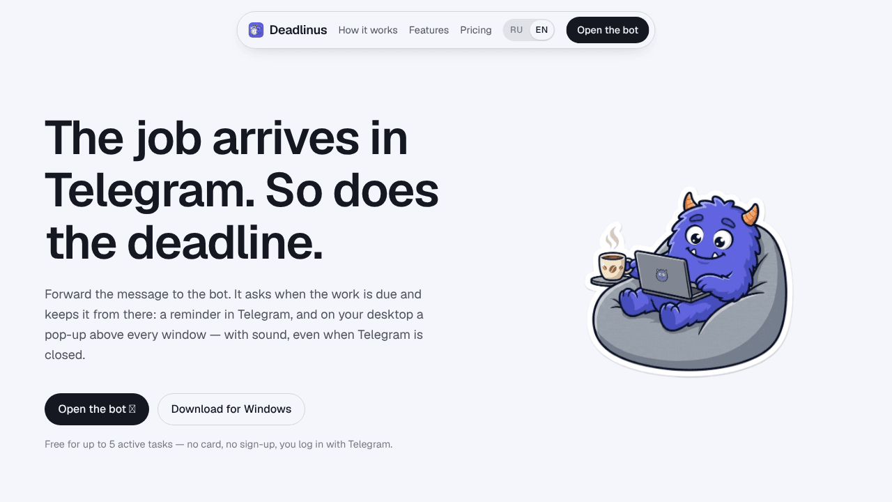 Deadlinus website screenshot