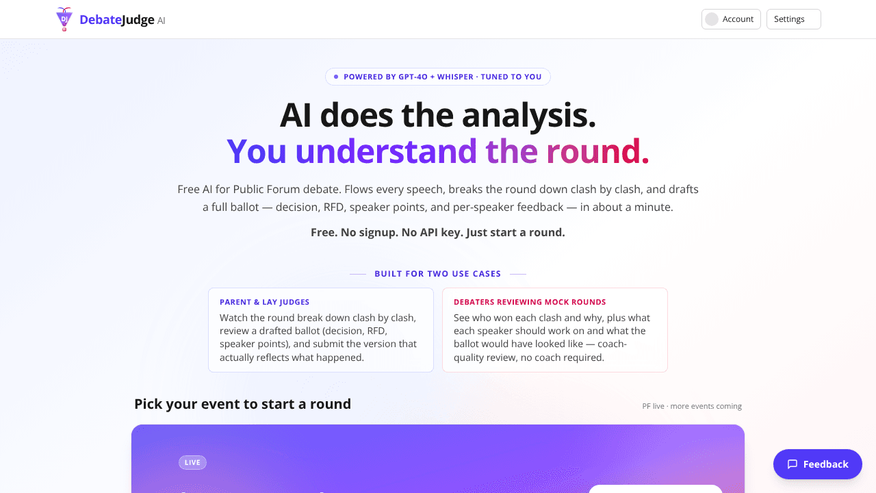Debate Judge AI website screenshot