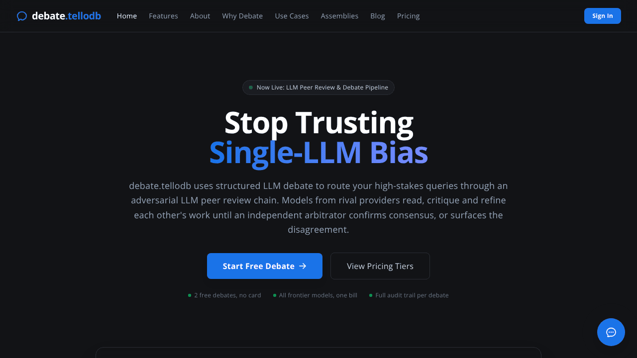 debate.tellodb website screenshot
