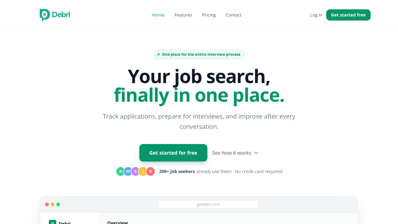 Debri website screenshot