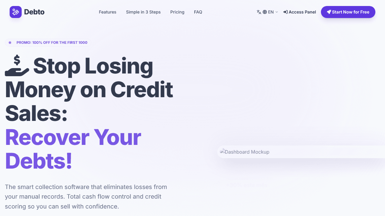 Debto: Smart Debt Management & Payments website screenshot