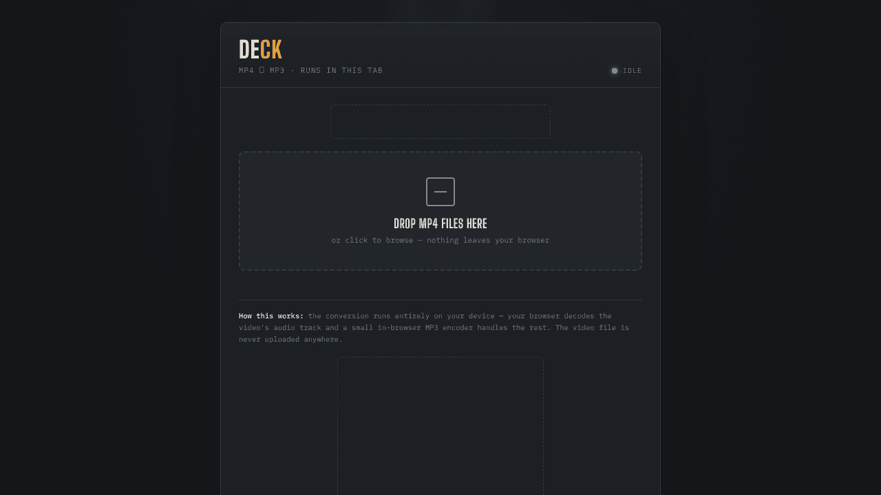 DECK Converter MP4 to MP3, locally website screenshot