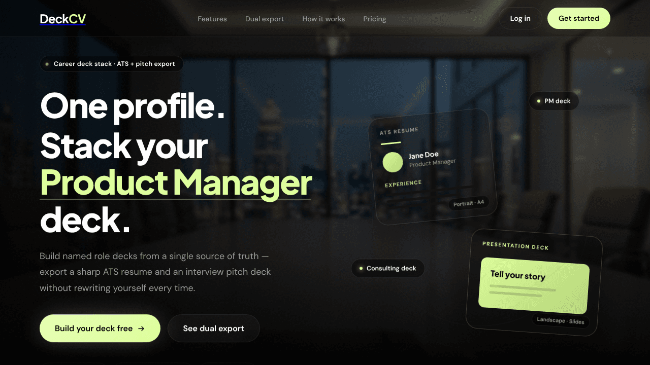 DeckCV website screenshot