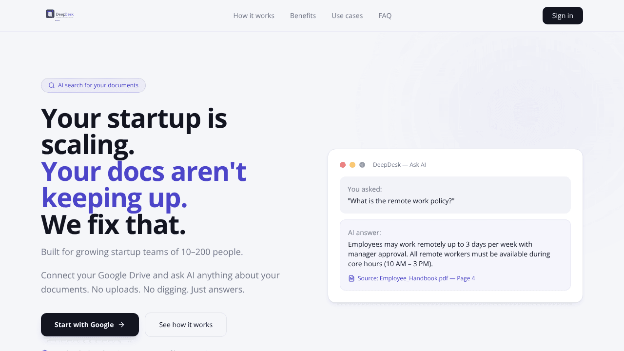 DeepDesk  website screenshot