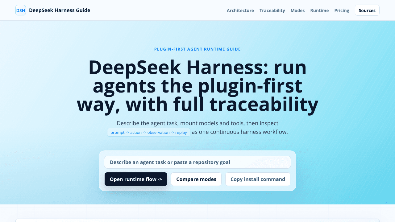 DeepSeek Harness Guide website screenshot