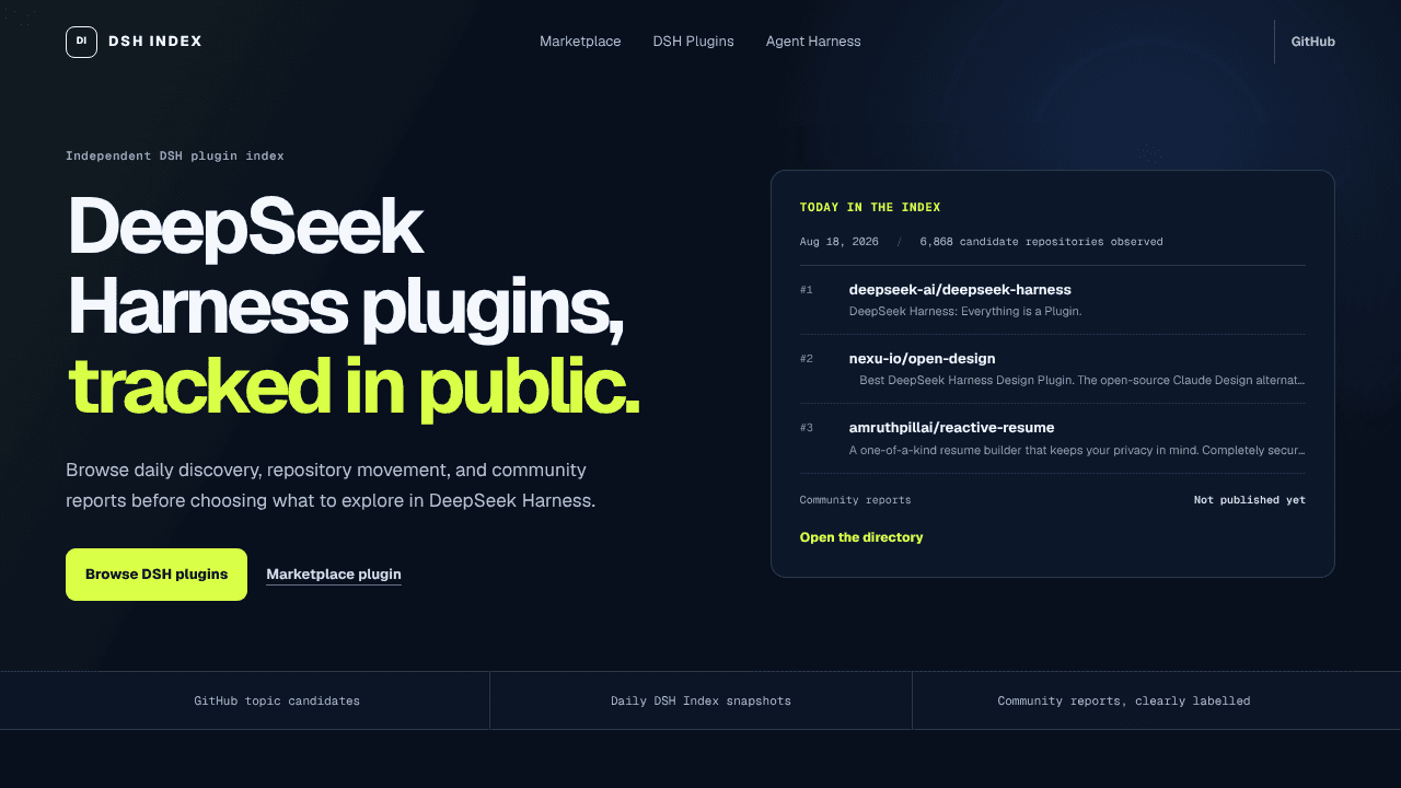 DeepSeek Harness plugins marketplace website screenshot