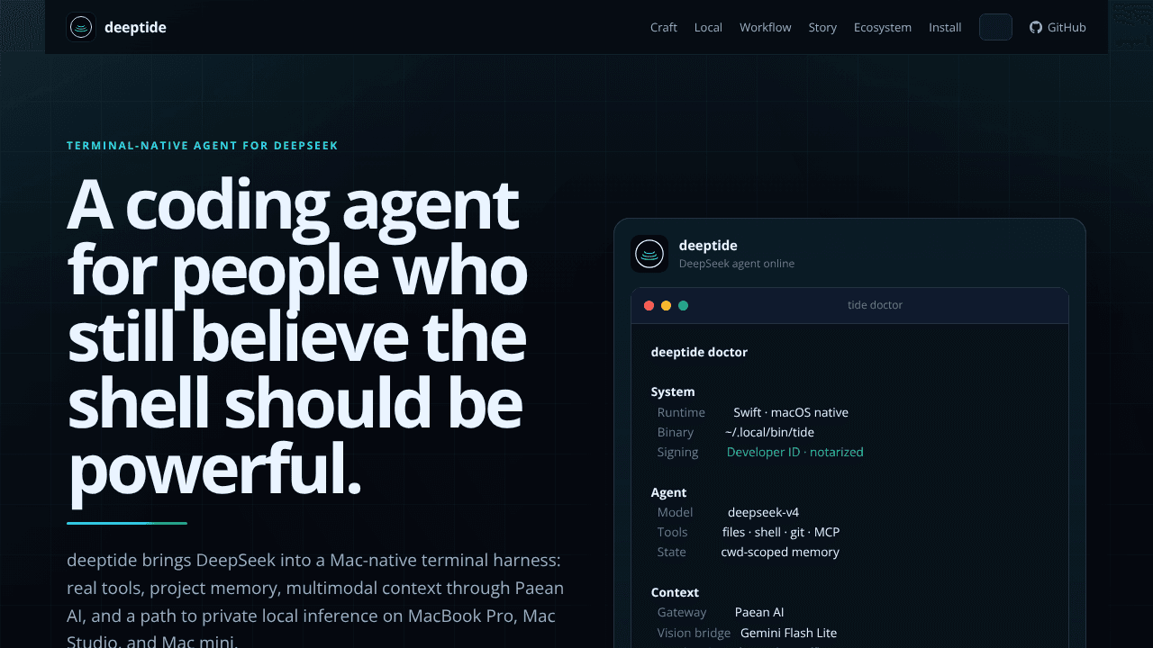 Deeptide -A Native DeepSeek Coding Agent website screenshot