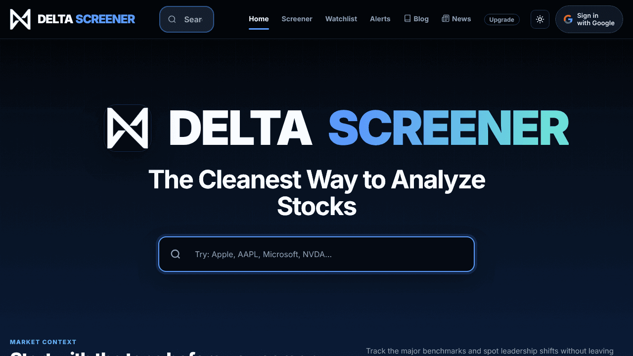 DeltaScreener website screenshot