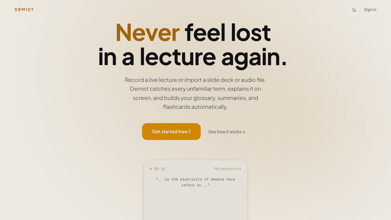 Demist website screenshot