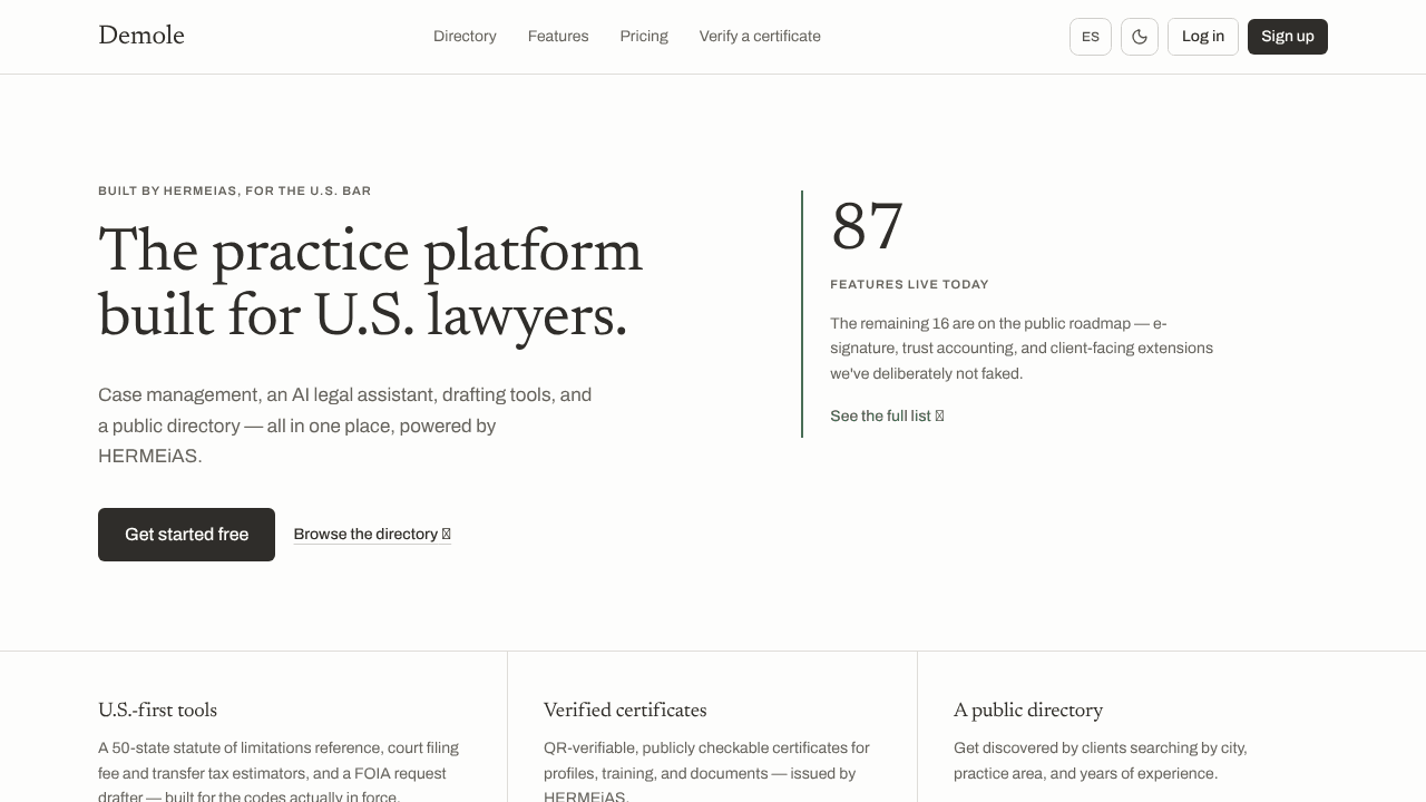 Demole website screenshot