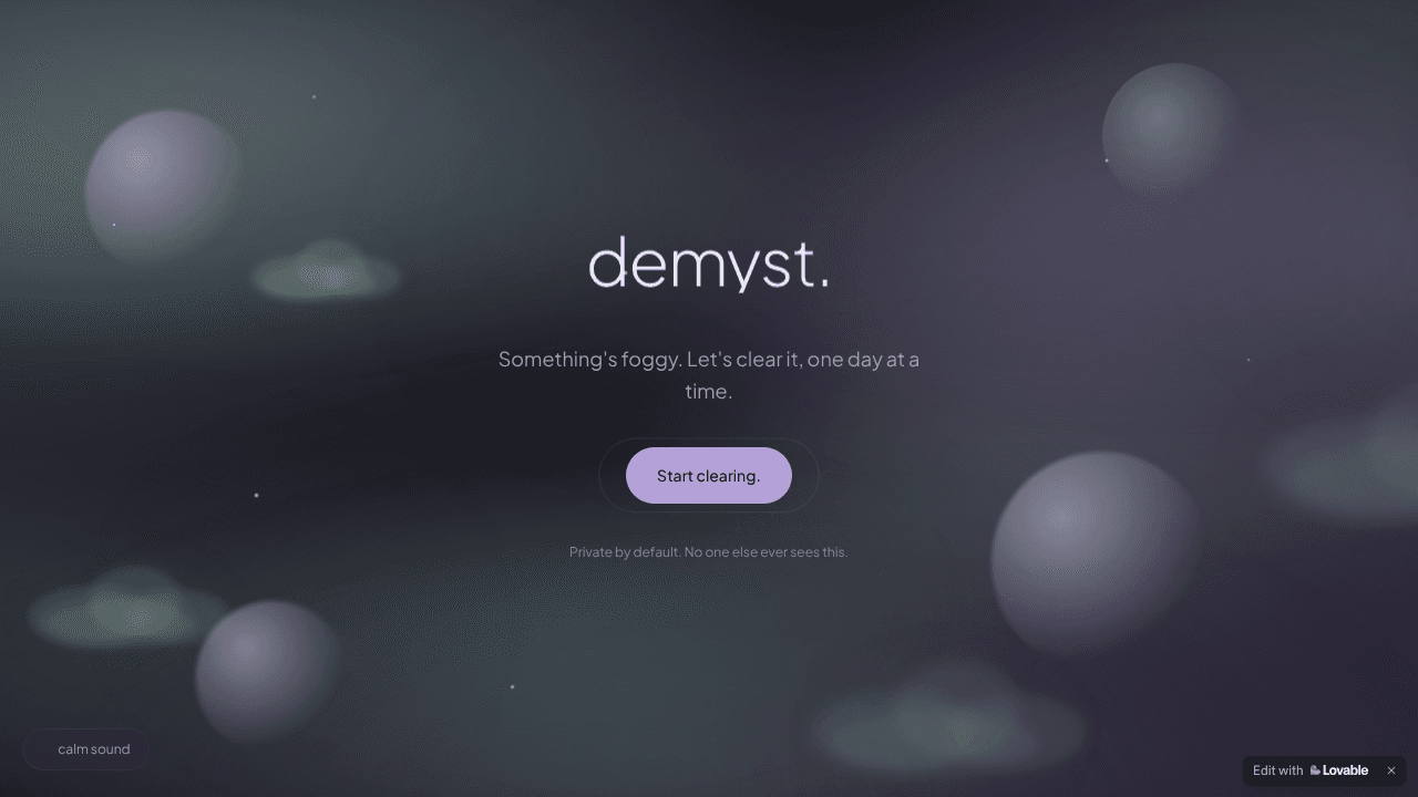 DEMYST-something's foggy, let's clear it website screenshot