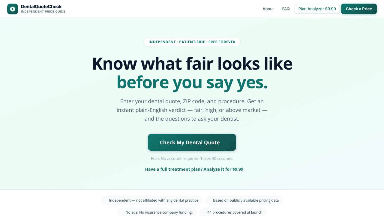 DentalQuoteCheck website screenshot