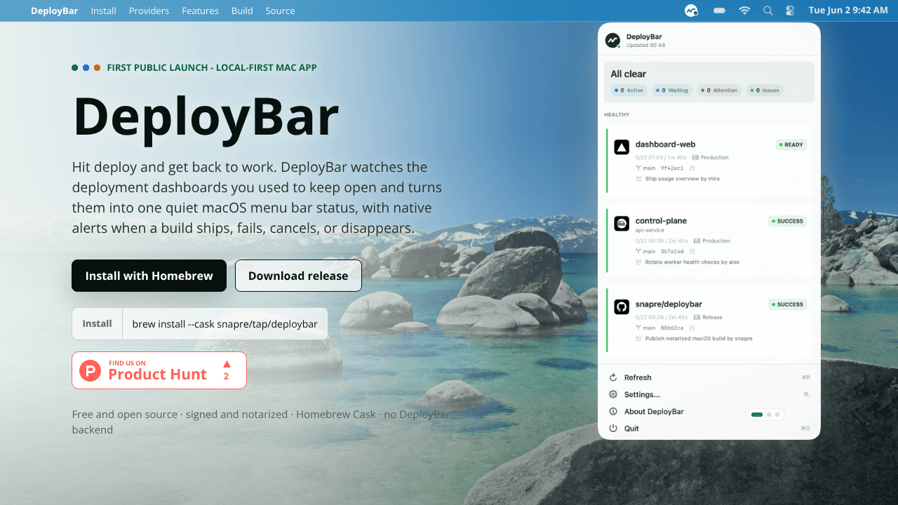 DeployBar website screenshot