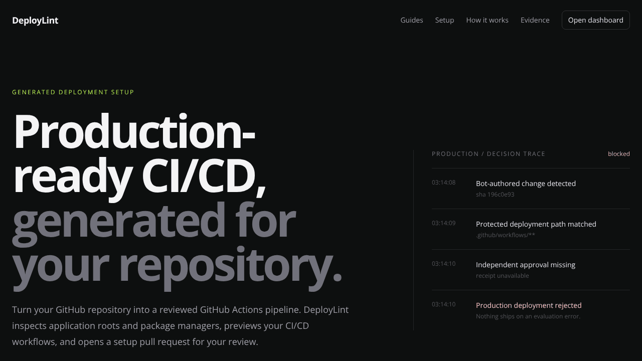 DeployLint website screenshot
