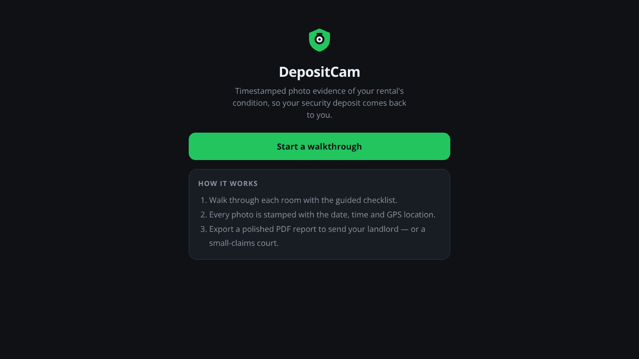 DepositCam website screenshot