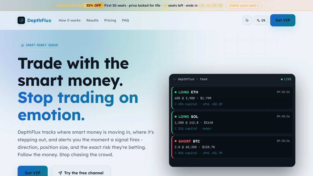 DepthFlux website screenshot