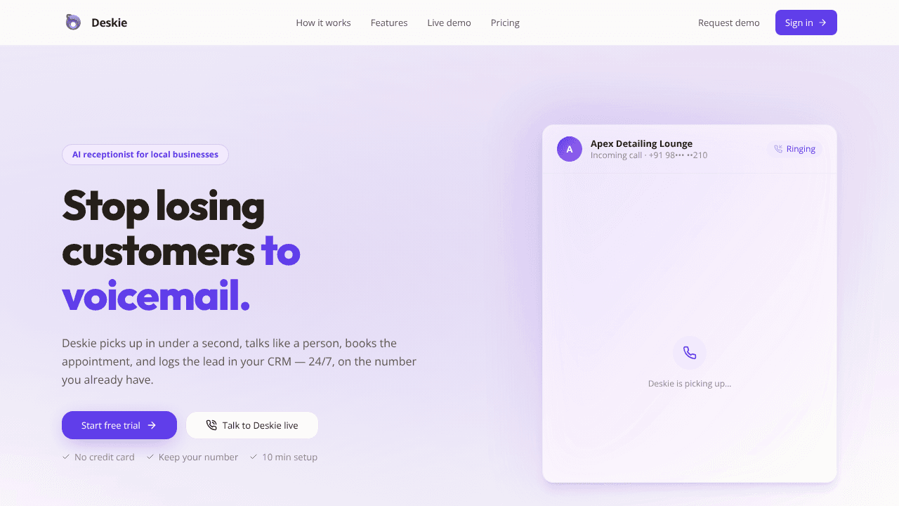 Deskie website screenshot
