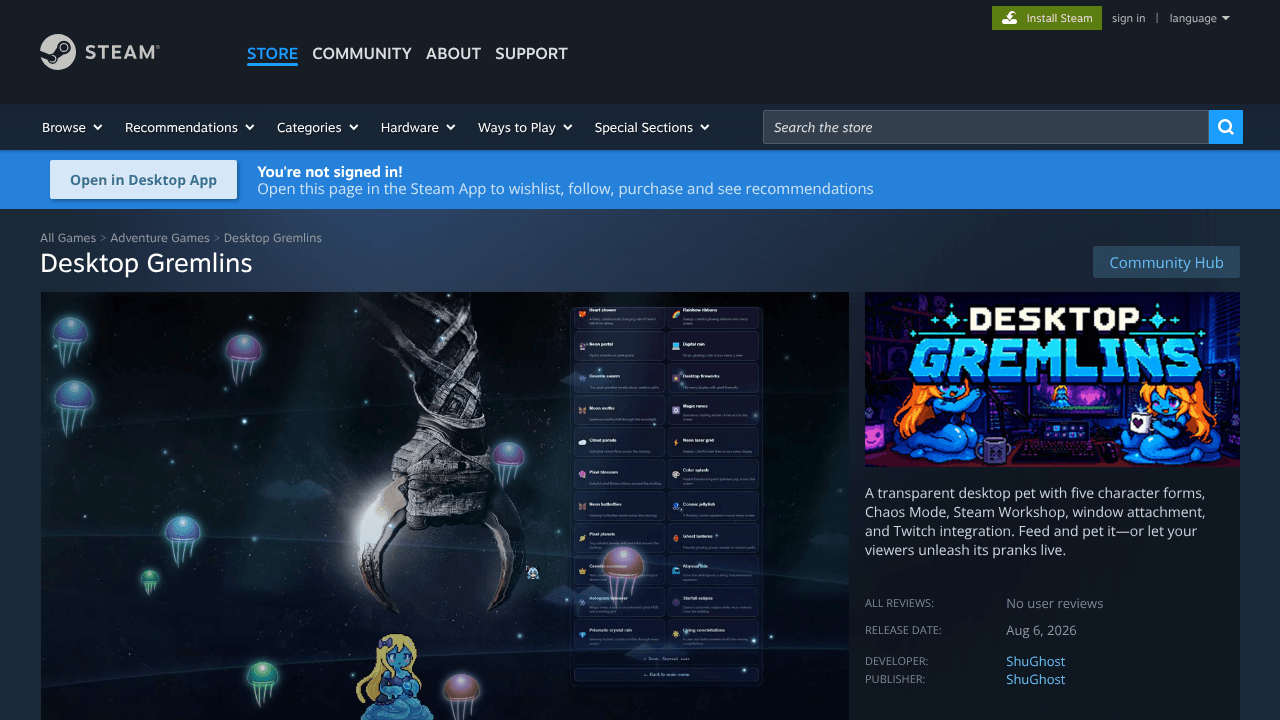 Desktop Gremlins on Steam website screenshot