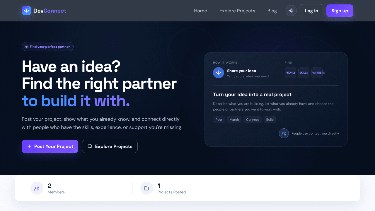 DevConnect — Build together website screenshot