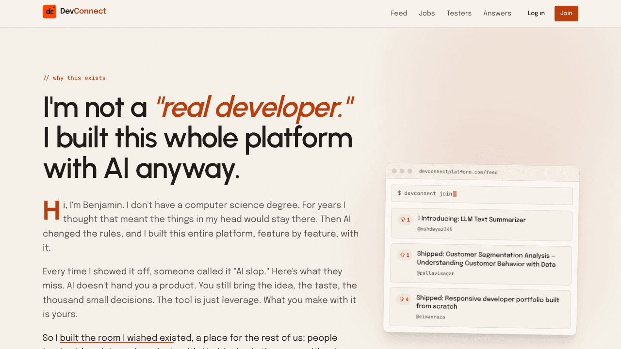DevConnect website screenshot